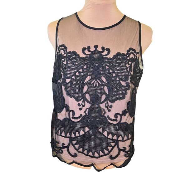 Greylin SZ S Embroidered Sheer Mesh Stretch Top Whimsigoth Fairy Goth Romantic - Picture 1 of 8